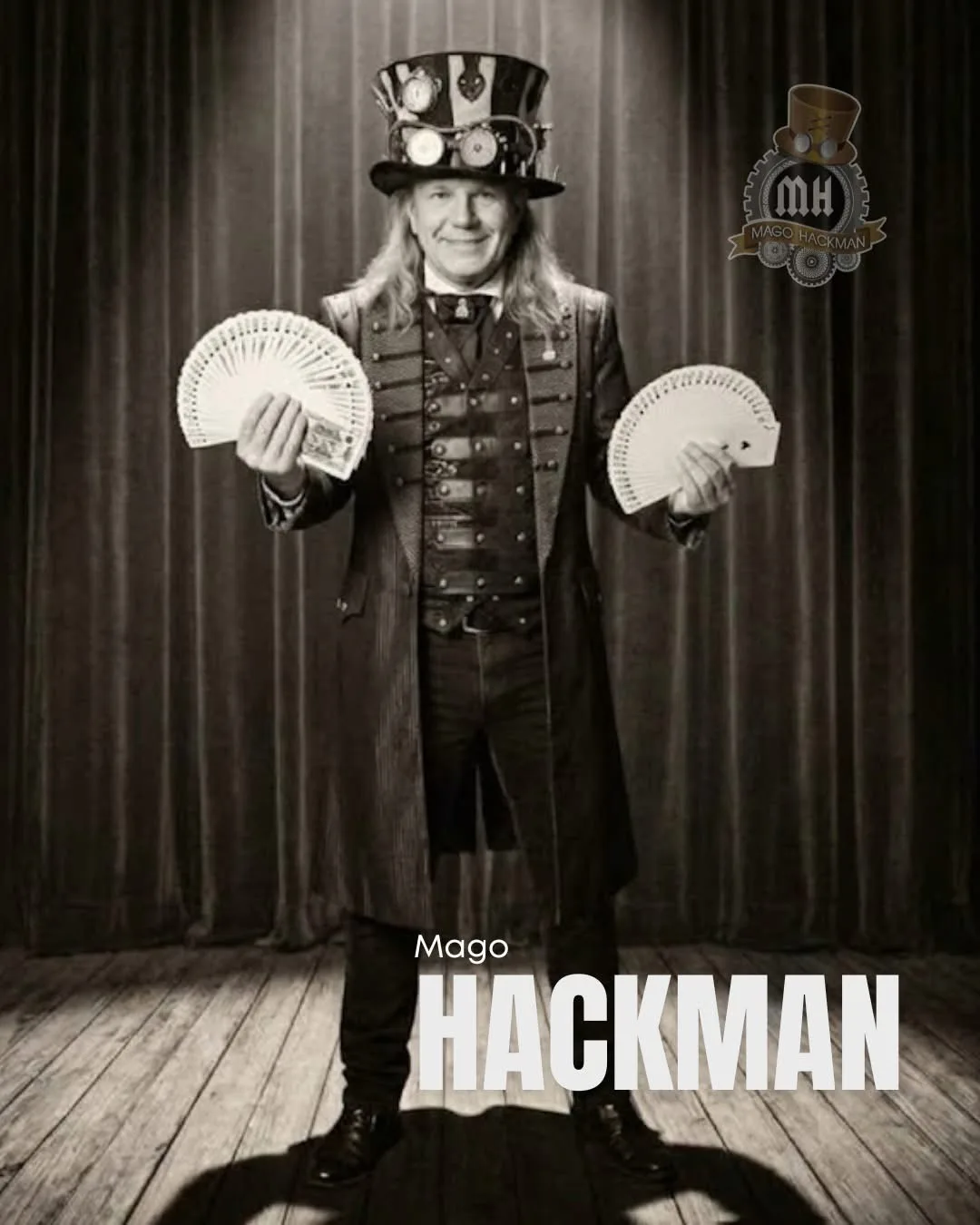 Mago Hackman con abanicos de cartas
